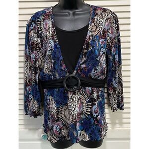 Bohemian Paisley/Medallion Print Crinkle Material Faux belt Blouse‎ size Measure
